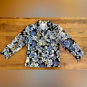 Vintage Liz Claiborne Blue Green Black Floral Stretch Cotton Jacket NWOT